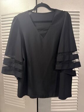 Black V-Neck Layered Sleeve Women's Top